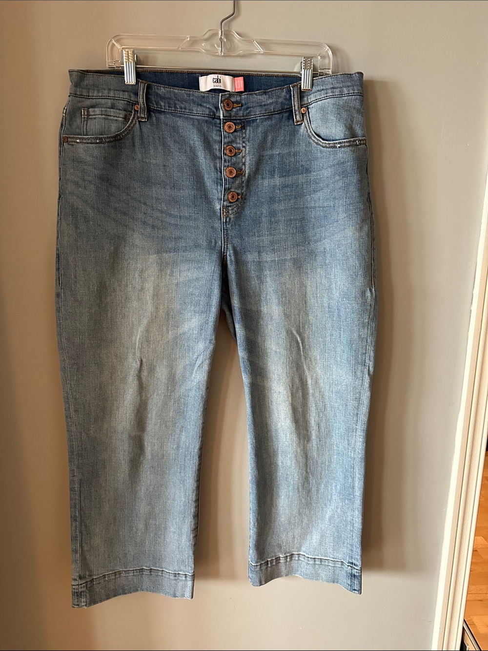 CAbi Light Blue Button-Fly Cropped Jeans
